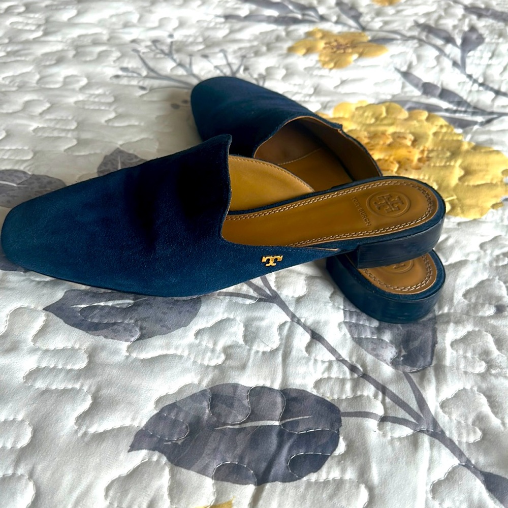 Navy suede Tory Burch mules size 8.5